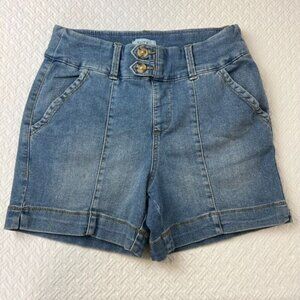 Vintage Suzy Shier Juniors Size 5 Blue Button Fly Jean Shorts Jorts Mom Shorts